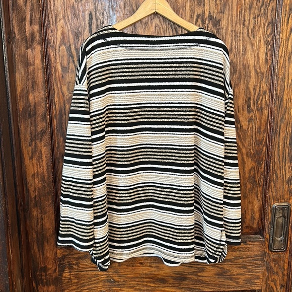 Ruby rd beige white black striped drawstring shirt size 2x hoodie pocket - Picture 4 of 5